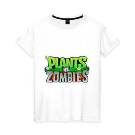 Женская футболка хлопок с принтом Plants vs zombies в Курске, 100% хлопок | прямой крой, круглый вырез горловины, длина до линии бедер, слегка спущенное плечо | plants | zombies | игры