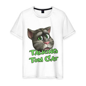 Мужская футболка хлопок с принтом Talking Tom Cat в Курске, 100% хлопок | прямой крой, круглый вырез горловины, длина до линии бедер, слегка спущенное плечо. | Тематика изображения на принте: говорящий кот том | игровые приложения | игры