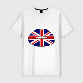 Мужская футболка премиум с принтом Britain lips в Курске, 92% хлопок, 8% лайкра | приталенный силуэт, круглый вырез ворота, длина до линии бедра, короткий рукав | england | great britain | lips | англия | британия | британский флаг | великобритания | губы | поцелуй
