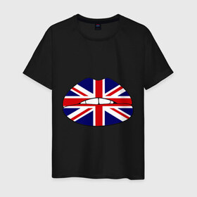 Мужская футболка хлопок с принтом Britain lips в Курске, 100% хлопок | прямой крой, круглый вырез горловины, длина до линии бедер, слегка спущенное плечо. | england | great britain | lips | англия | британия | британский флаг | великобритания | губы | поцелуй