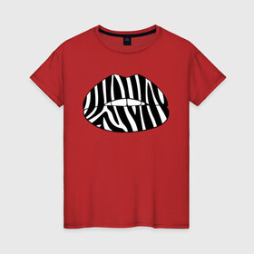 Женская футболка хлопок с принтом Zebra lips в Курске, 100% хлопок | прямой крой, круглый вырез горловины, длина до линии бедер, слегка спущенное плечо | lips | губы | зебра | поцелуй