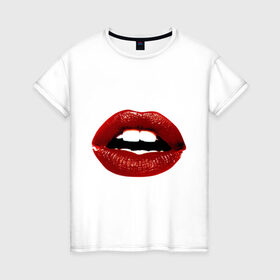 Женская футболка хлопок с принтом Pop art lips в Курске, 100% хлопок | прямой крой, круглый вырез горловины, длина до линии бедер, слегка спущенное плечо | поп арт