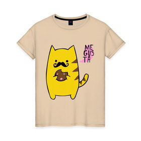 Женская футболка хлопок с принтом Me gusta cake в Курске, 100% хлопок | прямой крой, круглый вырез горловины, длина до линии бедер, слегка спущенное плечо | megusta | девушкам | для девушек | животные | кот | кошка | мигуста | мило