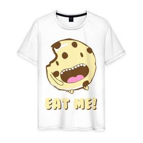 Мужская футболка хлопок с принтом Eat me! I`m Cake! в Курске, 100% хлопок | прямой крой, круглый вырез горловины, длина до линии бедер, слегка спущенное плечо. | eat me | девушкам | для девушек | животные | мило | парные | пирожное | съешь меня