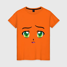 Женская футболка хлопок с принтом Аниме зеленые глаза в Курске, 100% хлопок | прямой крой, круглый вырез горловины, длина до линии бедер, слегка спущенное плечо | anime | аниме | взгляд | глаза | зеленые глаза | лицо