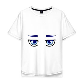 Мужская футболка хлопок Oversize с принтом Синие аниме глаза в Курске, 100% хлопок | свободный крой, круглый ворот, “спинка” длиннее передней части | anime | аниме | взгляд | глаза | лицо | синие глаза