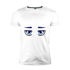 Мужская футболка премиум с принтом Синие аниме глаза в Курске, 92% хлопок, 8% лайкра | приталенный силуэт, круглый вырез ворота, длина до линии бедра, короткий рукав | anime | аниме | взгляд | глаза | лицо | синие глаза