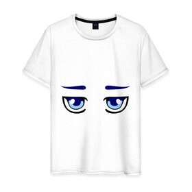 Мужская футболка хлопок с принтом Синие аниме глаза в Курске, 100% хлопок | прямой крой, круглый вырез горловины, длина до линии бедер, слегка спущенное плечо. | anime | аниме | взгляд | глаза | лицо | синие глаза