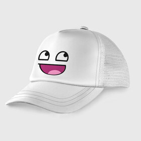 Детская кепка тракер с принтом Улыбчивый мем в Курске, Козырек - 100% хлопок. Кепка - 100% полиэстер, Задняя часть - сетка | универсальный размер, пластиковая застёжка | интернет мемы | интернет приколы | мем | мемы | приколы | улыбка