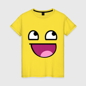 Женская футболка хлопок с принтом Улыбчивый мем в Курске, 100% хлопок | прямой крой, круглый вырез горловины, длина до линии бедер, слегка спущенное плечо | интернет мемы | интернет приколы | мем | мемы | приколы | улыбка