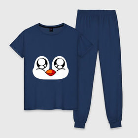 Женская пижама хлопок с принтом Морда пингвина в Курске, 100% хлопок | брюки и футболка прямого кроя, без карманов, на брюках мягкая резинка на поясе и по низу штанин | пингвин