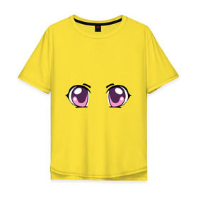 Мужская футболка хлопок Oversize с принтом Фиолетовые аниме глаза в Курске, 100% хлопок | свободный крой, круглый ворот, “спинка” длиннее передней части | anime | взгляд | лицо