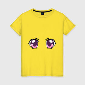 Женская футболка хлопок с принтом Фиолетовые аниме глаза в Курске, 100% хлопок | прямой крой, круглый вырез горловины, длина до линии бедер, слегка спущенное плечо | anime | взгляд | лицо