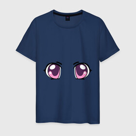 Мужская футболка хлопок с принтом Фиолетовые аниме глаза в Курске, 100% хлопок | прямой крой, круглый вырез горловины, длина до линии бедер, слегка спущенное плечо. | anime | взгляд | лицо