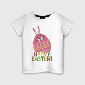 Детская футболка хлопок с принтом Easter rabbit в Курске, 100% хлопок | круглый вырез горловины, полуприлегающий силуэт, длина до линии бедер | Тематика изображения на принте: happy easter | кролик | пасха | пасхальное яйцо | пасхальный кролик | счастливой пасхи