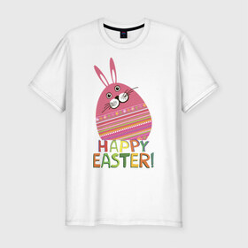 Мужская футболка премиум с принтом Easter rabbit в Курске, 92% хлопок, 8% лайкра | приталенный силуэт, круглый вырез ворота, длина до линии бедра, короткий рукав | happy easter | кролик | пасха | пасхальное яйцо | пасхальный кролик | счастливой пасхи