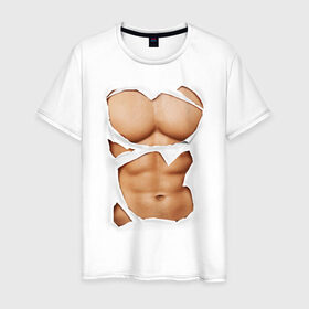 Мужская футболка хлопок с принтом Идеальный пресс в Курске, 100% хлопок | прямой крой, круглый вырез горловины, длина до линии бедер, слегка спущенное плечо. | мужское тело | мышцы | тело | торс