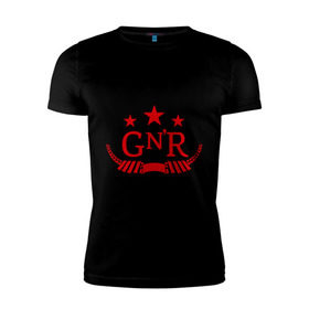Мужская футболка премиум с принтом GNR red в Курске, 92% хлопок, 8% лайкра | приталенный силуэт, круглый вырез ворота, длина до линии бедра, короткий рукав | guns and roses | guns n roses | rock | ганс н роуз | музыка | рок