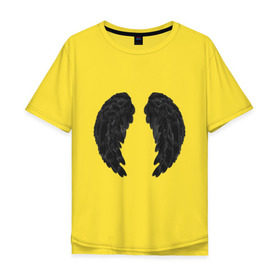 Мужская футболка хлопок Oversize с принтом Demon wing в Курске, 100% хлопок | свободный крой, круглый ворот, “спинка” длиннее передней части | black | dark angel | demon | devil | двушкам | дьявол | крылья демона | с крыльями