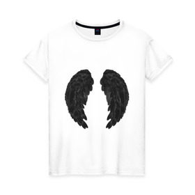Женская футболка хлопок с принтом Demon wing в Курске, 100% хлопок | прямой крой, круглый вырез горловины, длина до линии бедер, слегка спущенное плечо | black | dark angel | demon | devil | двушкам | дьявол | крылья демона | с крыльями