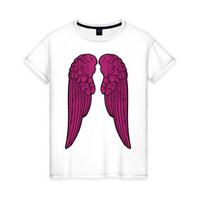 Женская футболка хлопок с принтом Purple wings в Курске, 100% хлопок | прямой крой, круглый вырез горловины, длина до линии бедер, слегка спущенное плечо | крылья