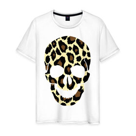 Мужская футболка хлопок с принтом Skull leopard в Курске, 100% хлопок | прямой крой, круглый вырез горловины, длина до линии бедер, слегка спущенное плечо. | leo | skull | леопард | череп