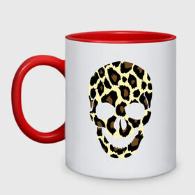 Кружка двухцветная с принтом Skull leopard в Курске, керамика | объем — 330 мл, диаметр — 80 мм. Цветная ручка и кайма сверху, в некоторых цветах — вся внутренняя часть | leo | skull | леопард | череп