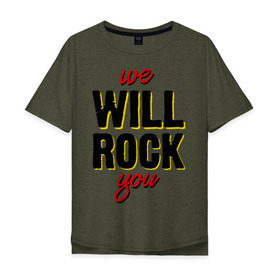 Мужская футболка хлопок Oversize с принтом We will rock you! в Курске, 100% хлопок | свободный крой, круглый ворот, “спинка” длиннее передней части | freddie mercury | queen | классический рок | куин | рок группа | фредди меркьюри