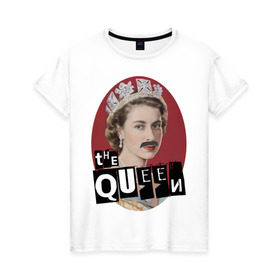 Женская футболка хлопок с принтом The Queen в Курске, 100% хлопок | прямой крой, круглый вырез горловины, длина до линии бедер, слегка спущенное плечо | freddie mercury | queen | классический рок | куин | рок группа | фредди меркьюри
