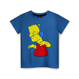 Детская футболка хлопок с принтом Барт в наушниках в Курске, 100% хлопок | круглый вырез горловины, полуприлегающий силуэт, длина до линии бедер | bart | bart simpson | simpsons | барт в наушниках | барт симпсон | голова барта | симпсоны | симсоны
