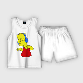 Детская пижама с шортами хлопок с принтом Барт в наушниках в Курске,  |  | bart | bart simpson | simpsons | барт в наушниках | барт симпсон | голова барта | симпсоны | симсоны