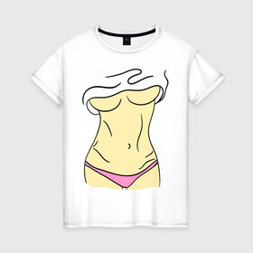 Женская футболка хлопок с принтом Женские прелести в Курске, 100% хлопок | прямой крой, круглый вырез горловины, длина до линии бедер, слегка спущенное плечо | голое тело | грудь | девушка | живот | пресс | тело | фигура