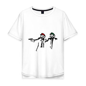 Мужская футболка хлопок Oversize с принтом Марио и Луиджи (криминальная чтиво) в Курске, 100% хлопок | свободный крой, круглый ворот, “спинка” длиннее передней части | mario | игры | криминальное чтиво