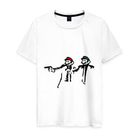 Мужская футболка хлопок с принтом Марио и Луиджи (криминальная чтиво) в Курске, 100% хлопок | прямой крой, круглый вырез горловины, длина до линии бедер, слегка спущенное плечо. | mario | игры | криминальное чтиво