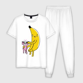 Мужская пижама хлопок с принтом Мстительный банан в Курске, 100% хлопок | брюки и футболка прямого кроя, без карманов, на брюках мягкая резинка на поясе и по низу штанин
 | Тематика изображения на принте: bananes | мартышка | обезьяна | фрукты
