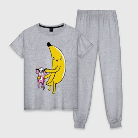 Женская пижама хлопок с принтом Мстительный банан в Курске, 100% хлопок | брюки и футболка прямого кроя, без карманов, на брюках мягкая резинка на поясе и по низу штанин | bananes | мартышка | обезьяна | фрукты