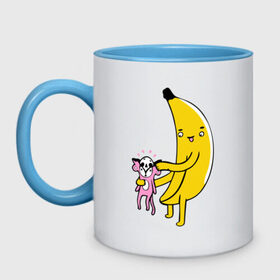 Кружка двухцветная с принтом Мстительный банан в Курске, керамика | объем — 330 мл, диаметр — 80 мм. Цветная ручка и кайма сверху, в некоторых цветах — вся внутренняя часть | bananes | мартышка | обезьяна | фрукты