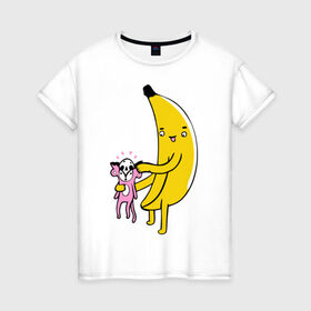 Женская футболка хлопок с принтом Мстительный банан в Курске, 100% хлопок | прямой крой, круглый вырез горловины, длина до линии бедер, слегка спущенное плечо | bananes | мартышка | обезьяна | фрукты