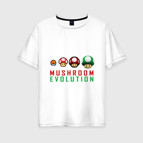 Женская футболка хлопок Oversize с принтом Mario Mushroom Evolution в Курске, 100% хлопок | свободный крой, круглый ворот, спущенный рукав, длина до линии бедер
 | nintendo | марио | нинтендо
