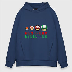 Мужское худи Oversize хлопок с принтом Mario Mushroom Evolution в Курске, френч-терри — 70% хлопок, 30% полиэстер. Мягкий теплый начес внутри —100% хлопок | боковые карманы, эластичные манжеты и нижняя кромка, капюшон на магнитной кнопке | nintendo | марио | нинтендо