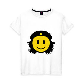 Женская футболка хлопок с принтом Смайл Че Гевара в Курске, 100% хлопок | прямой крой, круглый вырез горловины, длина до линии бедер, слегка спущенное плечо | che gevara | smile | смайл
