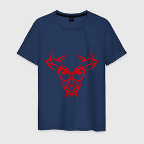 Мужская футболка хлопок с принтом Красный бык в Курске, 100% хлопок | прямой крой, круглый вырез горловины, длина до линии бедер, слегка спущенное плечо. | бычара | животное | зверь | лоб | рога