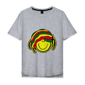 Мужская футболка хлопок Oversize с принтом Cмайл-растаман в Курске, 100% хлопок | свободный крой, круглый ворот, “спинка” длиннее передней части | дреды | настроение | позитив | раста | смайлик | улыбка