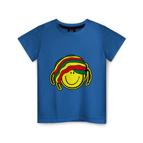 Детская футболка хлопок с принтом Cмайл-растаман в Курске, 100% хлопок | круглый вырез горловины, полуприлегающий силуэт, длина до линии бедер | дреды | настроение | позитив | раста | смайлик | улыбка