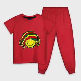 Детская пижама хлопок с принтом Cмайл-растаман в Курске, 100% хлопок |  брюки и футболка прямого кроя, без карманов, на брюках мягкая резинка на поясе и по низу штанин
 | дреды | настроение | позитив | раста | смайлик | улыбка