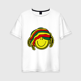 Женская футболка хлопок Oversize с принтом Cмайл-растаман в Курске, 100% хлопок | свободный крой, круглый ворот, спущенный рукав, длина до линии бедер
 | дреды | настроение | позитив | раста | смайлик | улыбка