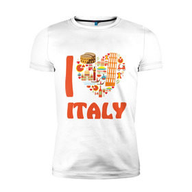 Мужская футболка премиум с принтом Я люблю Италию в Курске, 92% хлопок, 8% лайкра | приталенный силуэт, круглый вырез ворота, длина до линии бедра, короткий рукав | Тематика изображения на принте: башня пейзанская | италия | колизей | пицца | я люблю италию