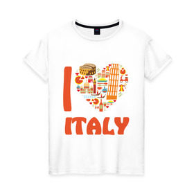 Женская футболка хлопок с принтом Я люблю Италию в Курске, 100% хлопок | прямой крой, круглый вырез горловины, длина до линии бедер, слегка спущенное плечо | башня пейзанская | италия | колизей | пицца | я люблю италию