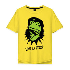 Мужская футболка хлопок Oversize с принтом Viva la Frog в Курске, 100% хлопок | свободный крой, круглый ворот, “спинка” длиннее передней части | frog | viva la frog | viva лягушка | лягушка | лягушка чегевара