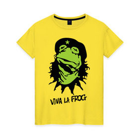 Женская футболка хлопок с принтом Viva la Frog в Курске, 100% хлопок | прямой крой, круглый вырез горловины, длина до линии бедер, слегка спущенное плечо | frog | viva la frog | viva лягушка | лягушка | лягушка чегевара